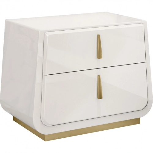 Luna Oro Nightstand in High Gloss White Lacquer & Gold Metal